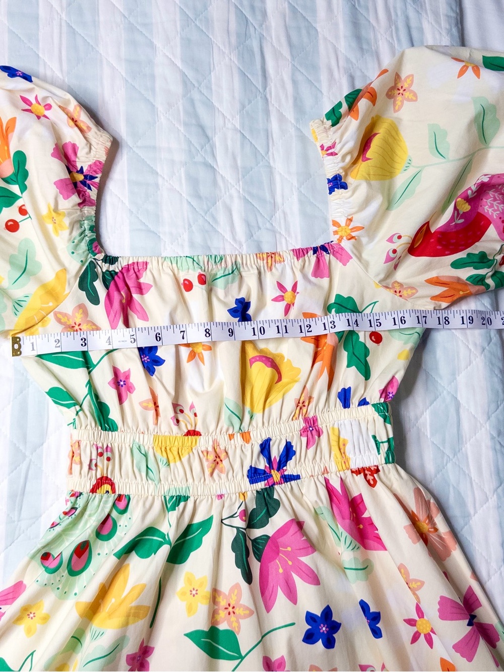 Sincerely Ours Puff Sleeve Resort Mini Dress Tropical Peacock Floral Large - Picture 13 of 15